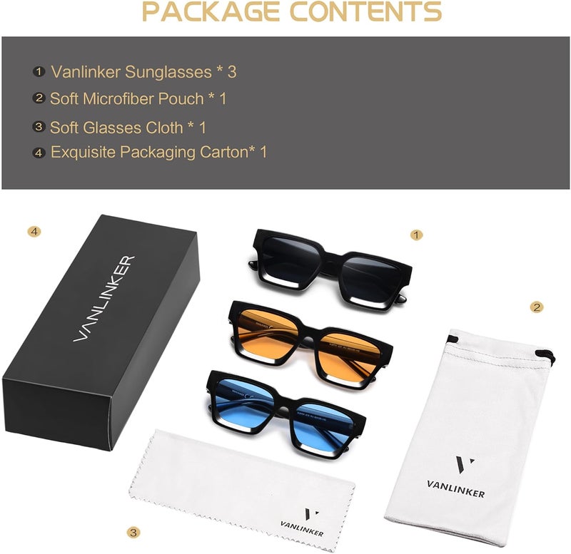 VANLINKER Thick Square Sunglasses for Men Women Retro Chunky Rectangle Shades UV400 Protection VL9731 - Image 5